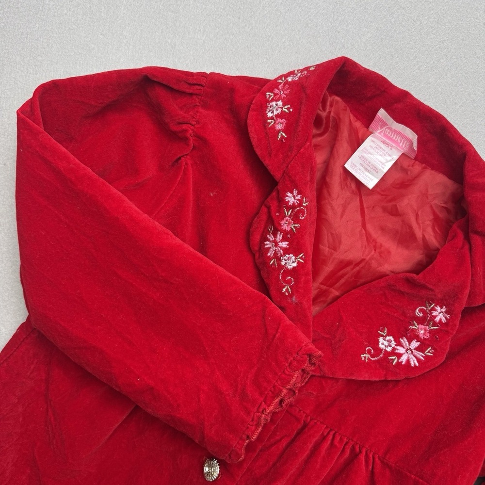 VTG Nannette‎ Red Velvet 6 Cardigan Kids Top Button Floral Blazer Kids